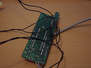 Photo of keyboard matrix with wires soldered to it